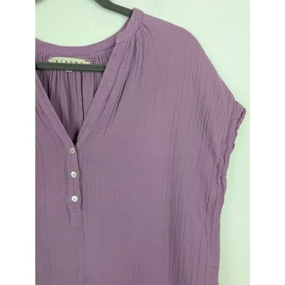 Xirena Top Gauzy Blouse Henley Boho Spring Summer Lightweight Purple Size XS - Picture 3 of 11